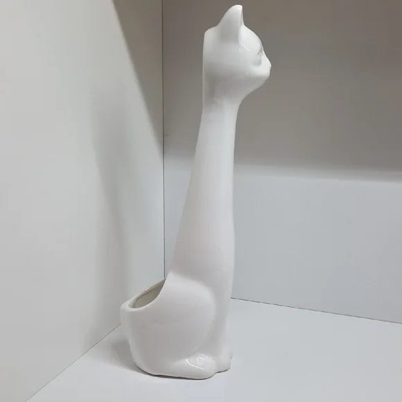 ALLURE Elegant White Ceramic Cat Toilet Brush Holder - Picture 4 of 8